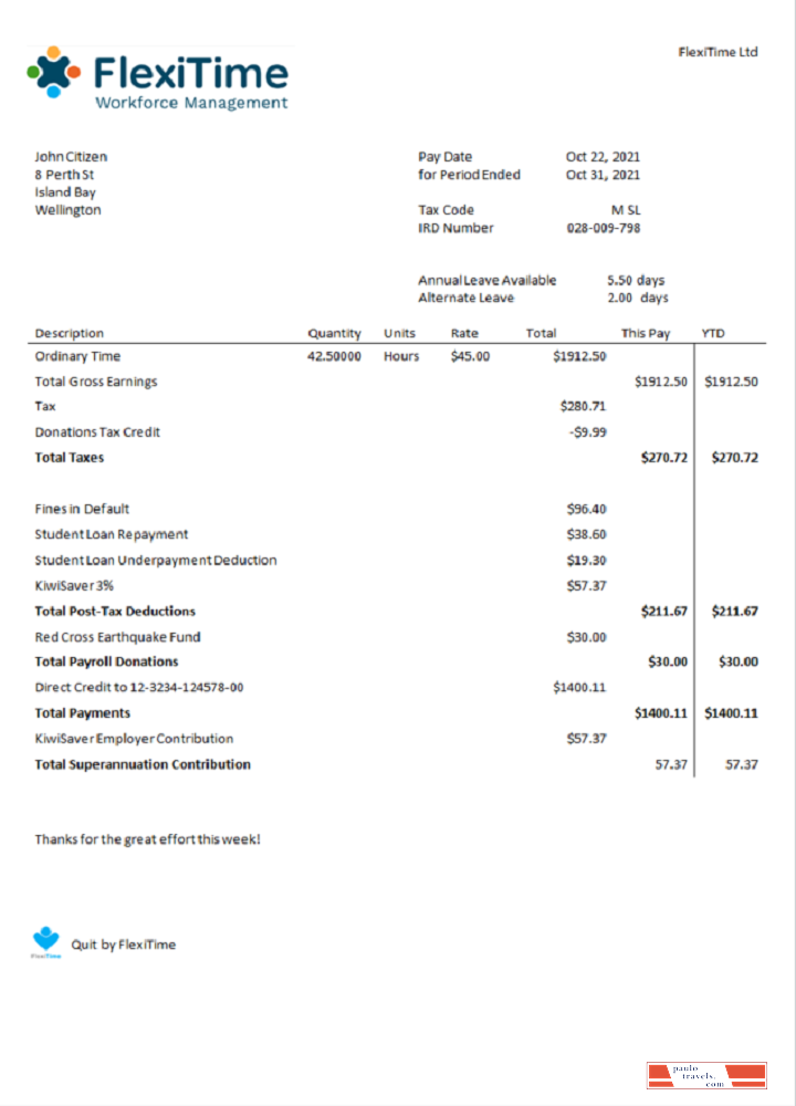 USA FlexiTime workforce management & payroll solutions invoice PSD template